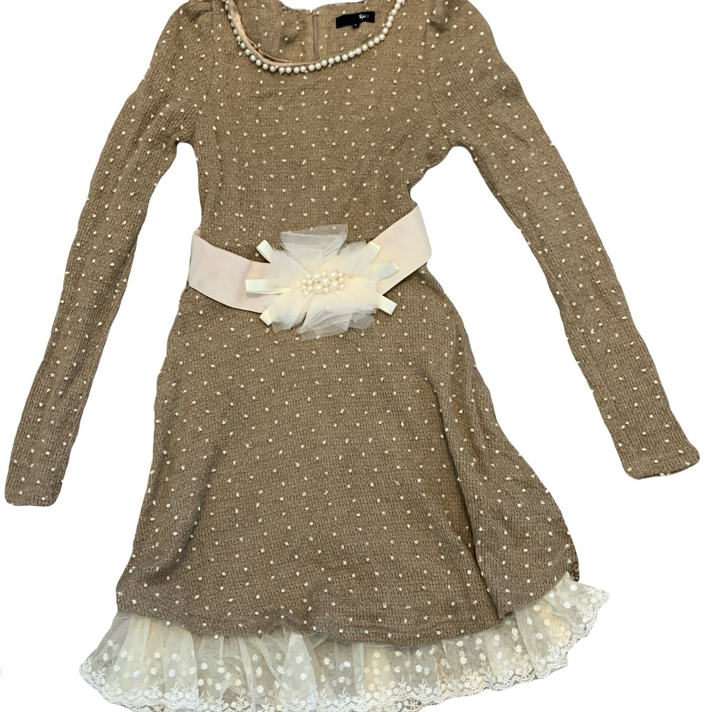 Ryu Anthropologie Kniw Sweater Dress Lace and Pearls Small